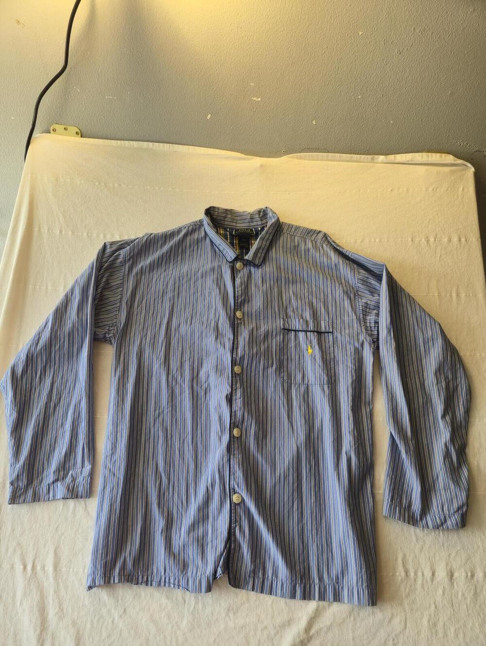 Polo Ralph Lauren Blue and White Striped Button Front Shirt Size Large